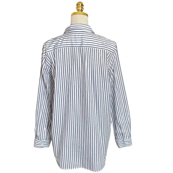 LAUREN RALPH LAUREN | Navy/White Long Sleeve Striped Button Up Cotton Shirt L - Picture 6 of 10